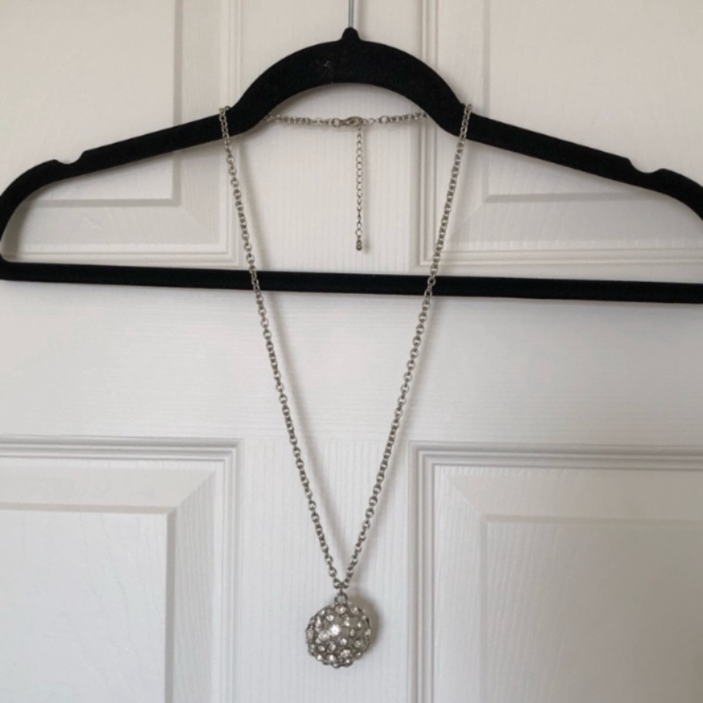 Silver Crystal Disc Pendant Necklace